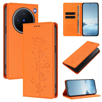 Cute Cats Embossed Magnetic RFID Vegan Leather Phone Case, For vivo X200 5G, For vivo X200 Pro mini