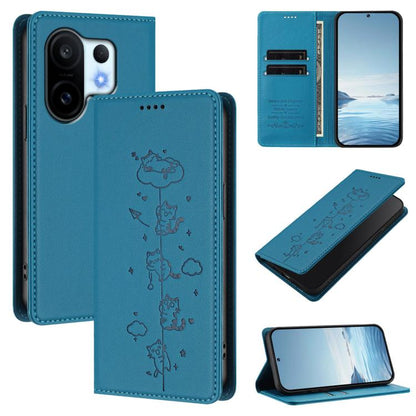 Cute Cats Embossed Magnetic RFID Vegan Leather Phone Case, For vivo X200 FE, For vivo Y29s 5G / Y19 5G India