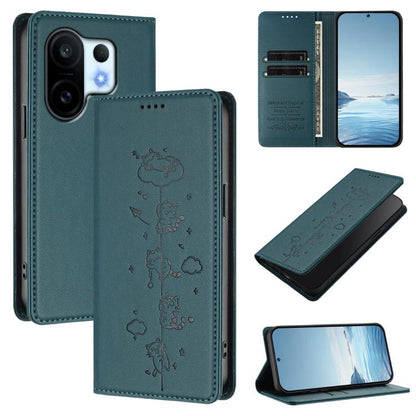 Cute Cats Embossed Magnetic RFID Vegan Leather Phone Case, For vivo X200 FE, For vivo Y29s 5G / Y19 5G India