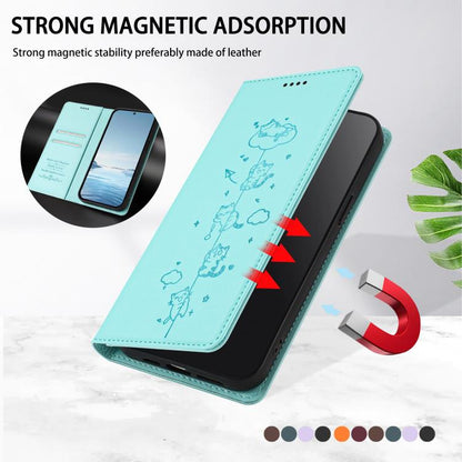 Cute Cats Embossed Magnetic RFID Vegan Leather Phone Case, For vivo X200 Pro 5G, For vivo V40e 5G India / iQOO Z9s 5G