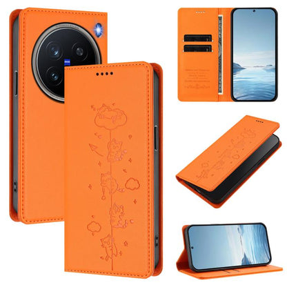 Cute Cats Embossed Magnetic RFID Vegan Leather Phone Case, For vivo X200 Pro 5G, For vivo V40e 5G India / iQOO Z9s 5G