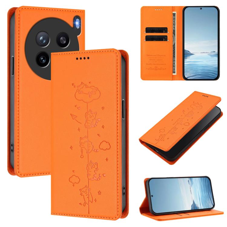 Cute Cats Embossed Magnetic RFID Vegan Leather Phone Case, For vivo X200s 5G, For vivo Y300 Pro+ 5G / T4 5G