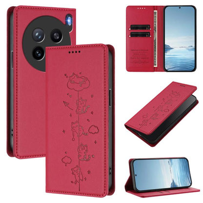 Cute Cats Embossed Magnetic RFID Vegan Leather Phone Case, For vivo X200s 5G, For vivo Y300 Pro+ 5G / T4 5G
