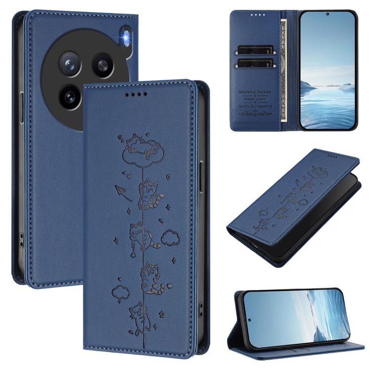 Cute Cats Embossed Magnetic RFID Vegan Leather Phone Case, For vivo X200s 5G, For vivo Y300 Pro+ 5G / T4 5G