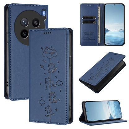 Cute Cats Embossed Magnetic RFID Vegan Leather Phone Case, For vivo X200s 5G, For vivo Y300 Pro+ 5G / T4 5G