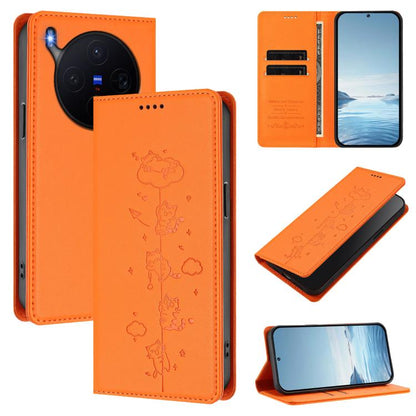 Cute Cats Embossed Magnetic RFID Vegan Leather Phone Case, For vivo X300 Pro, For vivo X300