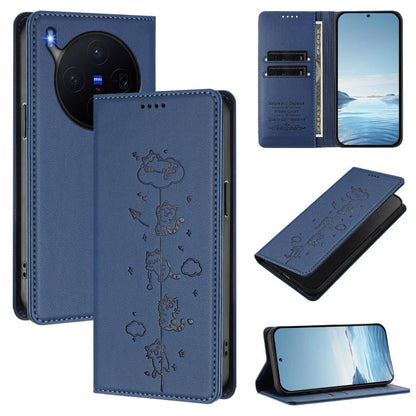 Cute Cats Embossed Magnetic RFID Vegan Leather Phone Case, For vivo X300 Pro, For vivo X300