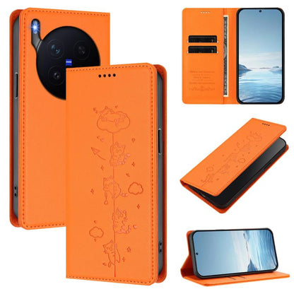 Cute Cats Embossed Magnetic RFID Vegan Leather Phone Case, For vivo X300 Pro, For vivo X300