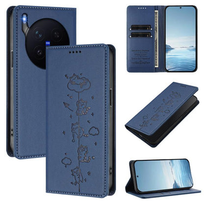 Cute Cats Embossed Magnetic RFID Vegan Leather Phone Case, For vivo X300 Pro, For vivo X300