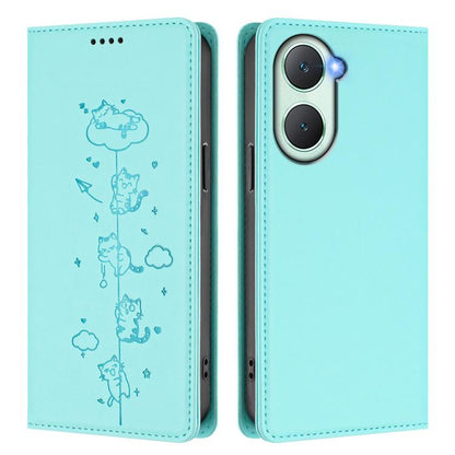 Cute Cats Embossed Magnetic RFID Vegan Leather Phone Case, For vivo Y03 4G / Y18 4G / Y28s 5G, For vivo V40 Lite / V30e 5G