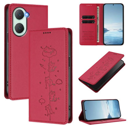 Cute Cats Embossed Magnetic RFID Vegan Leather Phone Case, For vivo Y03 4G / Y18 4G / Y28s 5G, For vivo V40 Lite / V30e 5G