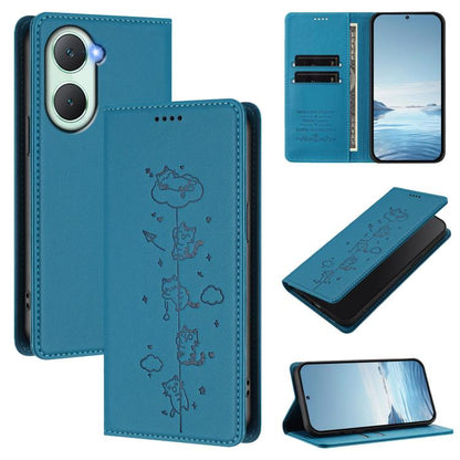 Cute Cats Embossed Magnetic RFID Vegan Leather Phone Case, For vivo Y03 4G / Y18 4G / Y28s 5G, For vivo V40 Lite / V30e 5G