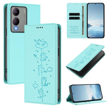 Cute Cats Embossed Magnetic RFID Vegan Leather Phone Case, For vivo S17 / S17 Pro / V29 / V29 Pro 5G, For vivo Y17s 4G