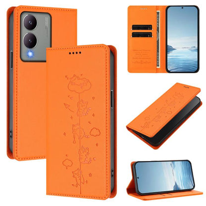 Cute Cats Embossed Magnetic RFID Vegan Leather Phone Case, For vivo S17 / S17 Pro / V29 / V29 Pro 5G, For vivo Y17s 4G