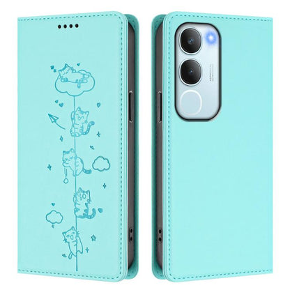 Cute Cats Embossed Magnetic RFID Vegan Leather Phone Case, For vivo Y29 5G India / Y19s 4G, For vivo S20 5G