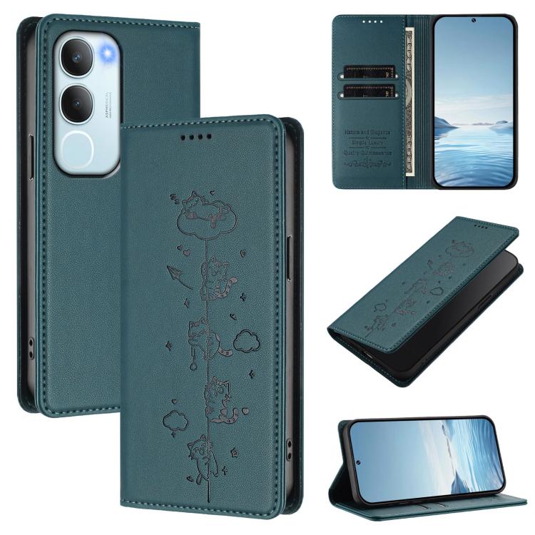 Cute Cats Embossed Magnetic RFID Vegan Leather Phone Case, For vivo Y29 5G India / Y19s 4G, For vivo S20 5G