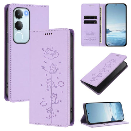 Cute Cats Embossed Magnetic RFID Vegan Leather Phone Case, For vivo Y29 5G India / Y19s 4G, For vivo S20 5G