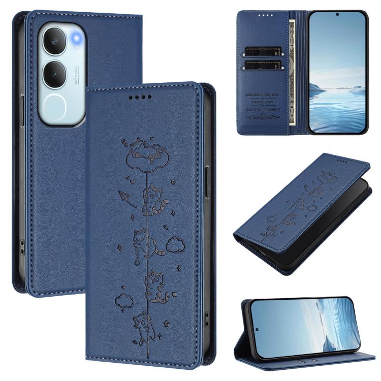 Cute Cats Embossed Magnetic RFID Vegan Leather Phone Case, For vivo Y29 5G India / Y19s 4G, For vivo S20 5G