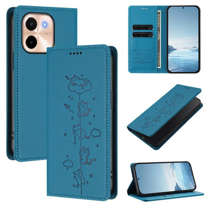 Cute Cats Embossed Magnetic RFID Vegan Leather Phone Case, For vivo S19, For vivo Y28 4G