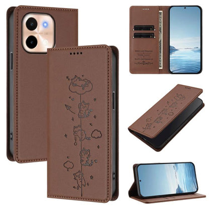 Cute Cats Embossed Magnetic RFID Vegan Leather Phone Case, For vivo S19, For vivo Y28 4G