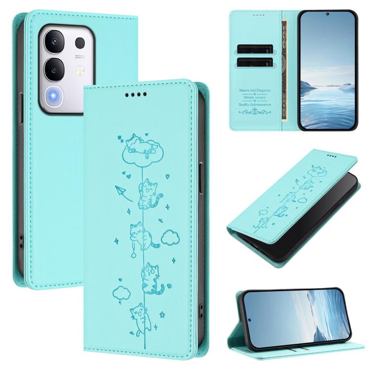 Cute Cats Embossed Magnetic RFID Vegan Leather Phone Case, For vivo Y39 5G, For vivo Y29 4G / T4x 5G