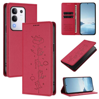 Cute Cats Embossed Magnetic RFID Vegan Leather Phone Case, For vivo Y39 5G, For vivo Y29 4G / T4x 5G