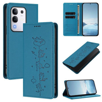 Cute Cats Embossed Magnetic RFID Vegan Leather Phone Case, For vivo Y39 5G, For vivo Y29 4G / T4x 5G