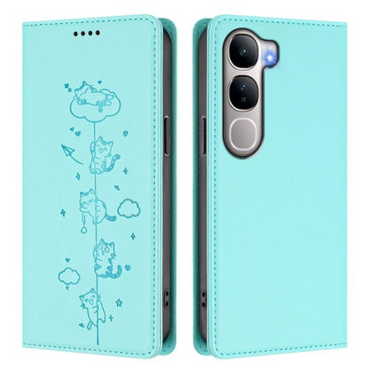 Cute Cats Embossed Magnetic RFID Vegan Leather Phone Case, For vivo Y31 5G, For vivo V60 Lite 5G