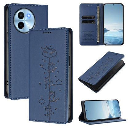Cute Cats Embossed Magnetic RFID Vegan Leather Phone Case, For vivo X100s 5G, For vivo Y38 5G / T3x 5G
