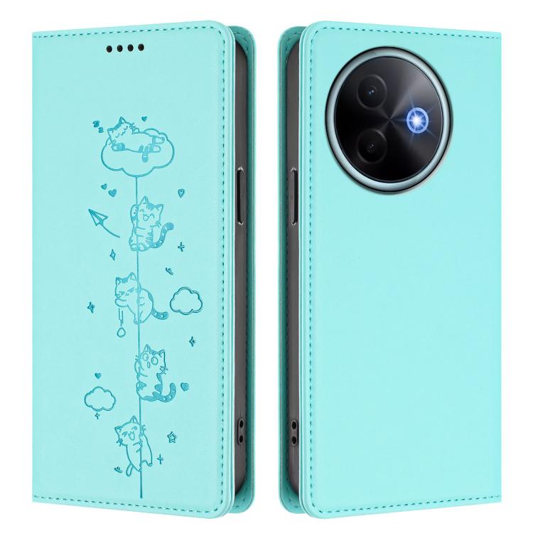 Cute Cats Embossed Magnetic RFID Vegan Leather Phone Case, For vivo Y39 5G, For vivo Y29 4G / T4x 5G