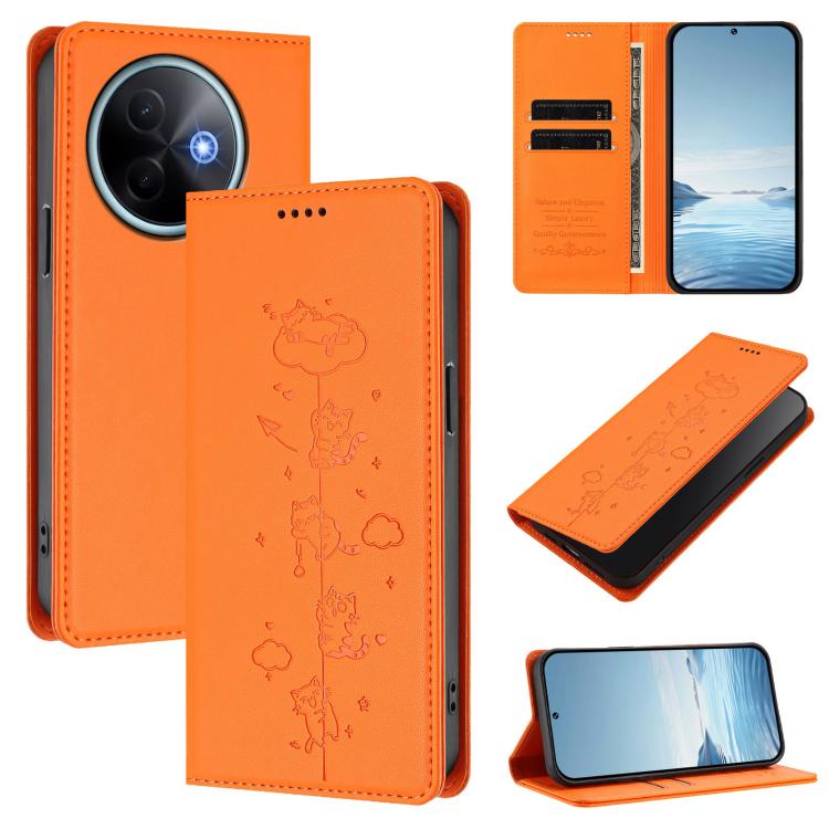 Cute Cats Embossed Magnetic RFID Vegan Leather Phone Case, For vivo Y39 5G, For vivo Y29 4G / T4x 5G