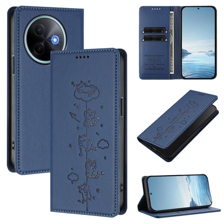 Cute Cats Embossed Magnetic RFID Vegan Leather Phone Case, For vivo Y39 5G, For vivo Y29 4G / T4x 5G