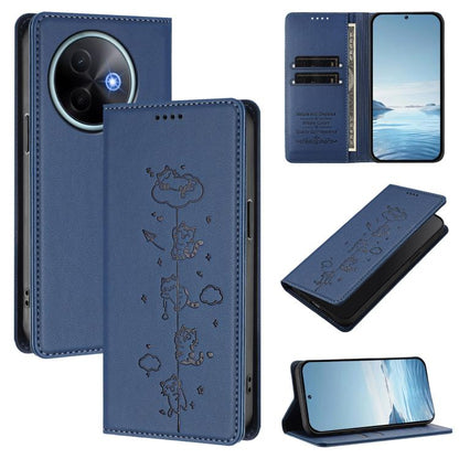 Cute Cats Embossed Magnetic RFID Vegan Leather Phone Case, For vivo Y39 5G, For vivo Y29 4G / T4x 5G