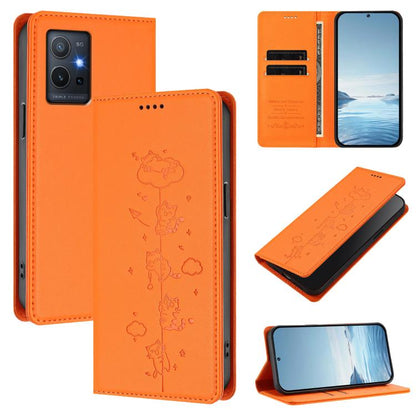 Cute Cats Embossed Magnetic RFID Vegan Leather Phone Case, For vivo Y55s 5G / Y55 5G / Y75 5G, For vivo Y27 4G 2023