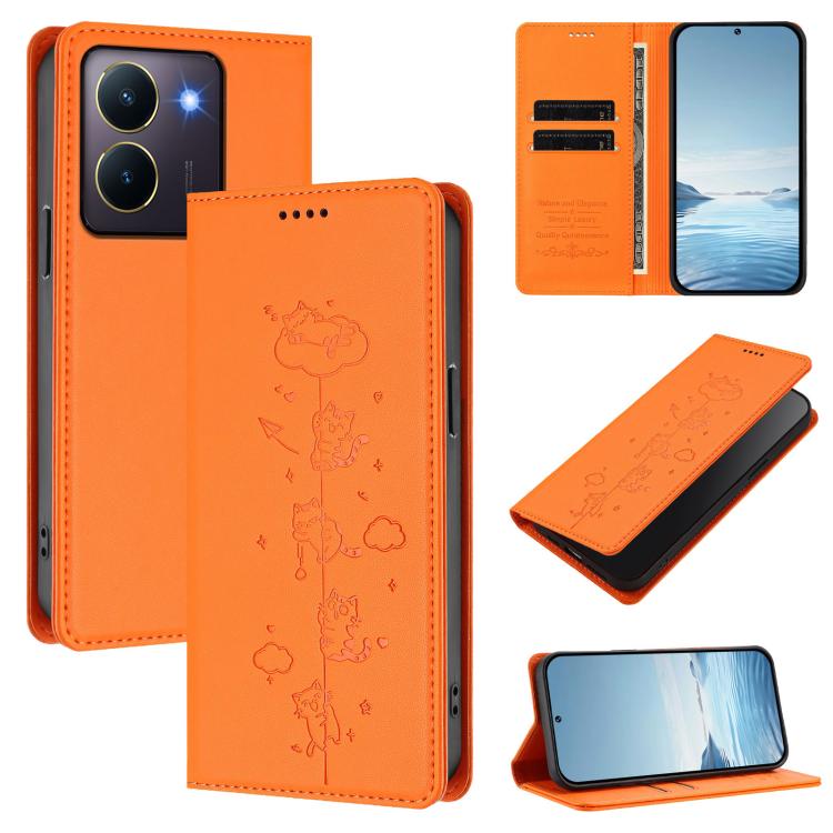 Cute Cats Embossed Magnetic RFID Vegan Leather Phone Case, For vivo X100 5G, For vivo Y36 4G / Y27s 4G