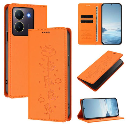 Cute Cats Embossed Magnetic RFID Vegan Leather Phone Case, For vivo X100 5G, For vivo Y36 4G / Y27s 4G