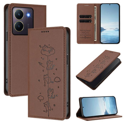 Cute Cats Embossed Magnetic RFID Vegan Leather Phone Case, For vivo X100 5G, For vivo Y36 4G / Y27s 4G