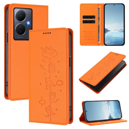 Cute Cats Embossed Magnetic RFID Vegan Leather Phone Case, For vivo Y78+ 5G / Y78 5G, For vivo Y100 5G / Y100A 5G India
