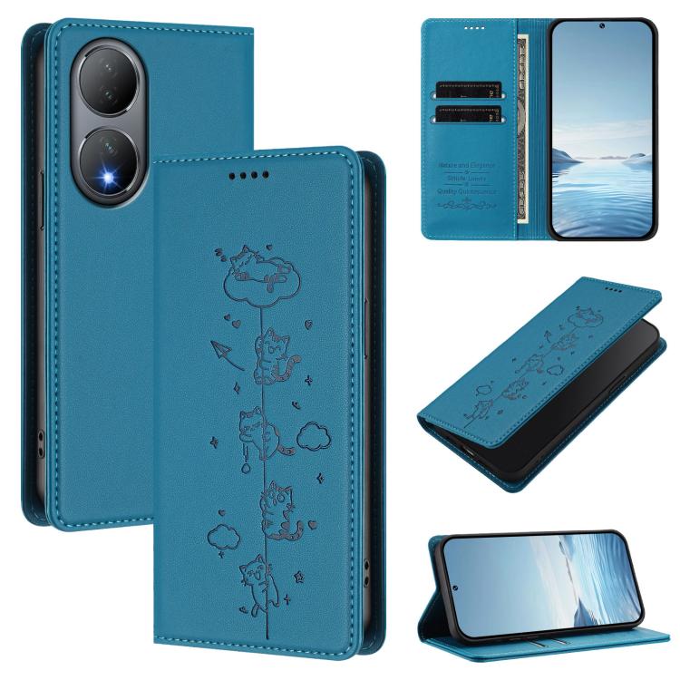 Cute Cats Embossed Magnetic RFID Vegan Leather Phone Case, For vivo Y78+ 5G / Y78 5G, For vivo Y100 5G / Y100A 5G India