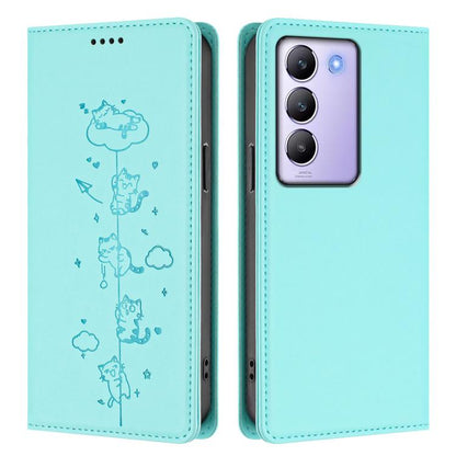 Cute Cats Embossed Magnetic RFID Vegan Leather Phone Case, For vivo Y100 5G / T3 5G IDN, For vivo S18 / S18 Pro / V30 / V30 Pro 5G