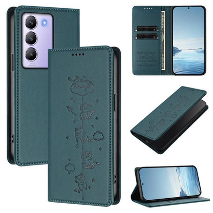 Cute Cats Embossed Magnetic RFID Vegan Leather Phone Case, For vivo Y100 5G / T3 5G IDN, For vivo S18 / S18 Pro / V30 / V30 Pro 5G