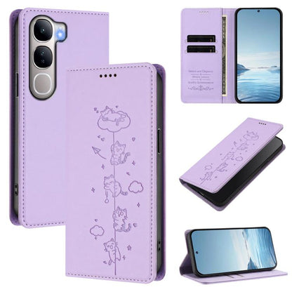 Cute Cats Embossed Magnetic RFID Vegan Leather Phone Case, For vivo S20 Pro 5G, For vivo V40 Lite 5G / 4G / Y300 5G IDN