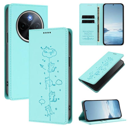 Cute Cats Embossed Magnetic RFID Vegan Leather Phone Case, For vivo X200s 5G, For vivo Y300 Pro+ 5G / T4 5G