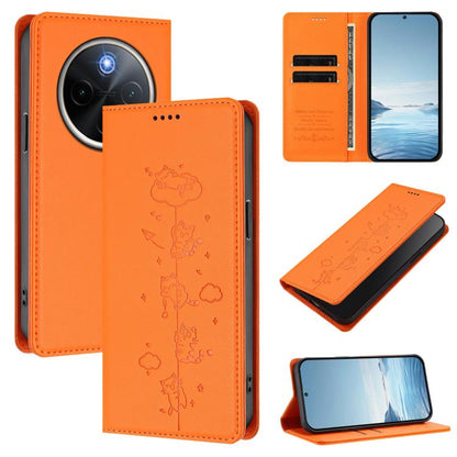 Cute Cats Embossed Magnetic RFID Vegan Leather Phone Case, For vivo X200s 5G, For vivo Y300 Pro+ 5G / T4 5G