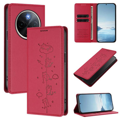 Cute Cats Embossed Magnetic RFID Vegan Leather Phone Case, For vivo X200s 5G, For vivo Y300 Pro+ 5G / T4 5G