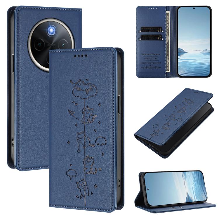 Cute Cats Embossed Magnetic RFID Vegan Leather Phone Case, For vivo X200s 5G, For vivo Y300 Pro+ 5G / T4 5G