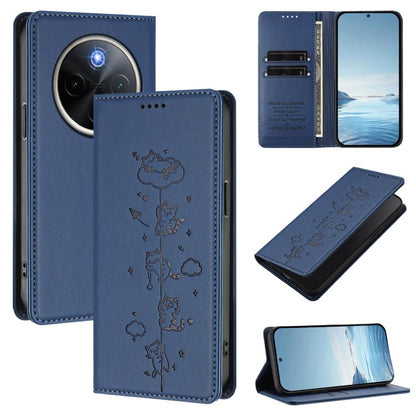 Cute Cats Embossed Magnetic RFID Vegan Leather Phone Case, For vivo X200s 5G, For vivo Y300 Pro+ 5G / T4 5G