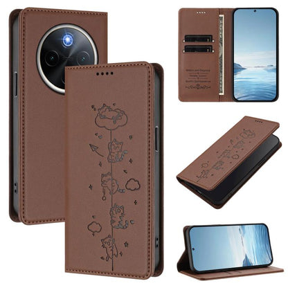 Cute Cats Embossed Magnetic RFID Vegan Leather Phone Case, For vivo X200s 5G, For vivo Y300 Pro+ 5G / T4 5G