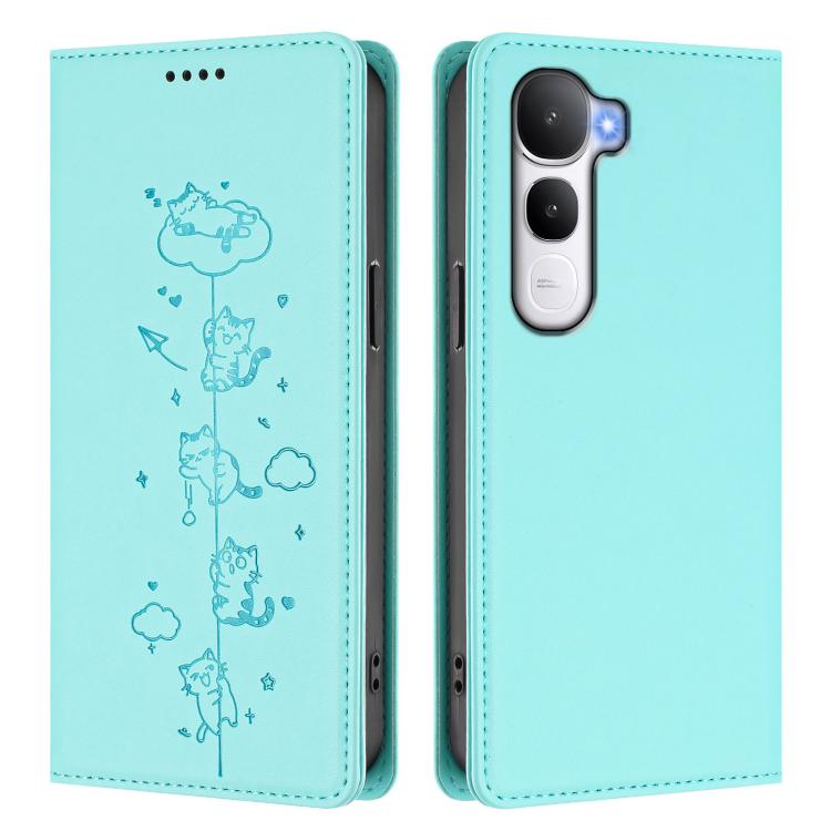 Cute Cats Embossed Magnetic RFID Vegan Leather Phone Case, For vivo Y400 5G / 4G, For vivo iQOO Neo 10+