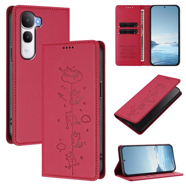 Cute Cats Embossed Magnetic RFID Vegan Leather Phone Case, For vivo Y400 5G / 4G, For vivo iQOO Neo 10+
